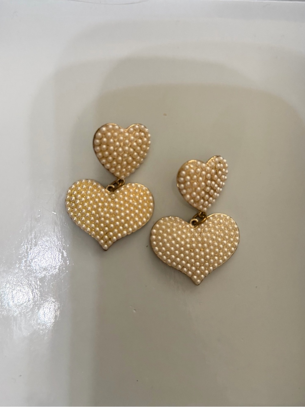 Gold Beaded Heart Drop Earrings - Women Jewelry
